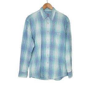 Alan Flusser Seersucker Blue Striped Dress Shirt S